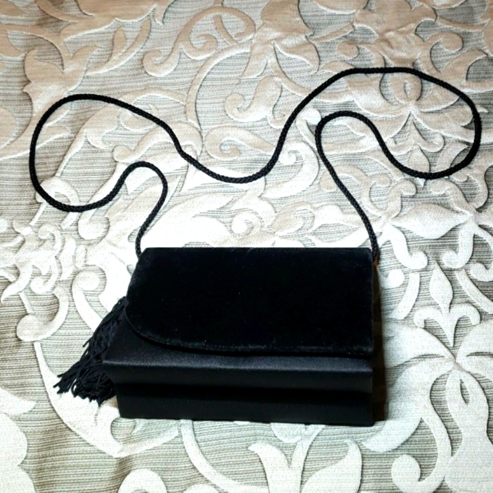 Signature studio cocktail purse black velvet and black satin